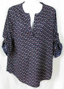 MARKET-amp-SPRUCE-Stitch-Fix-Size-L-Bird-Print-Split-Neck-Roll-Sleeve-Blouse