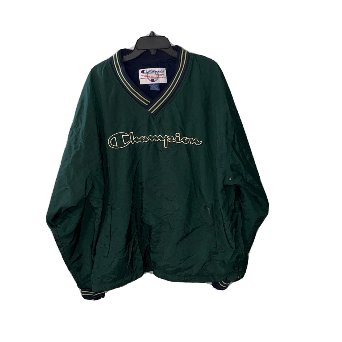 VINTAGE Champion V-Neck Pullover Windbreaker Jacket Green Mens Size XL