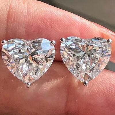 2.72 TCW Heart Cut Moissanite Solitaire Butterfly Earring 14K White Gold Plated