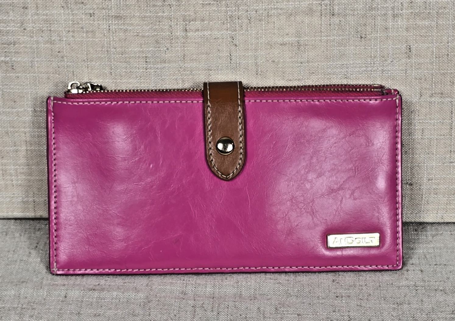 Slim Pink Leather Wallet With Zipper Pockets for Women  