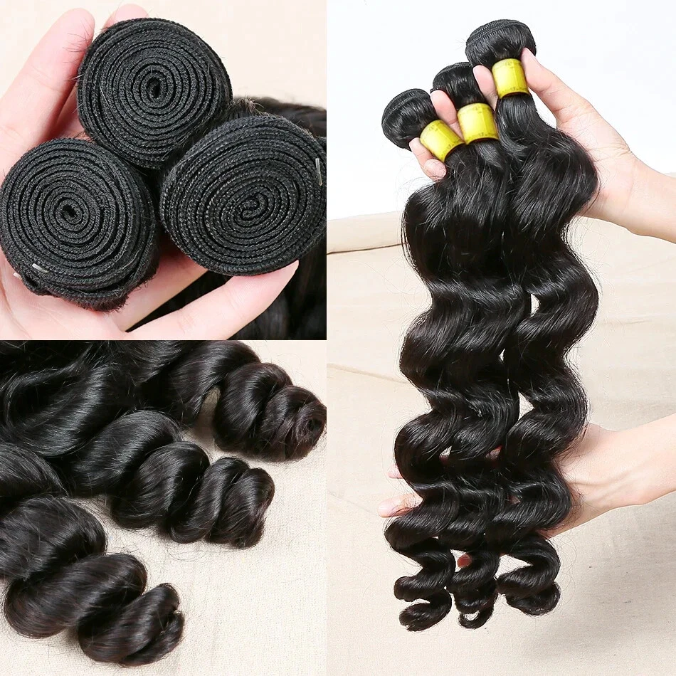 Loose Wave Double Weft 1 3 5 Human Hair Hair Curly 100% Human Hair Weave Bundle - Image 2 of 4