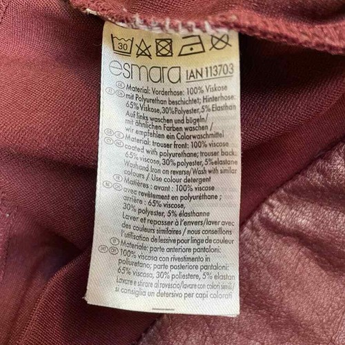 esmara Jegging Pants Womens Medium Burgundy Red Viscose Faux Leather Front VEGAN - Picture 6 of 7