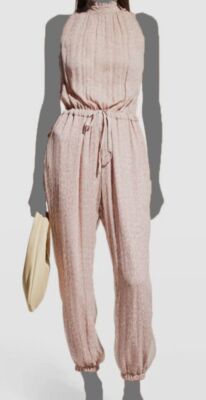 $690 Alessia Zamattio Women's Pink Silk Leopard Orchidea Jumpsuit Size 40