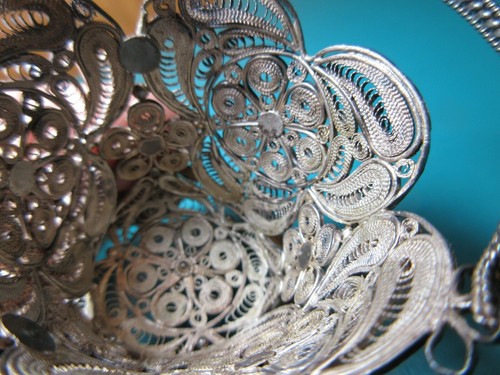 1.5" Vintage Soviet Russian Metal Filigree Bucket Vase Basket Silver Plated USSR - Picture 9 of 10