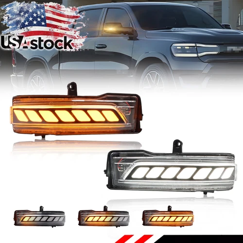 Clear Switchback White & Amber LED Side Mirror Signal Lights For 2019+ RAM 1500