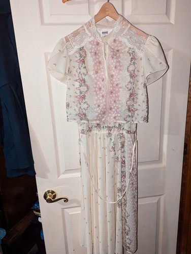 Vintage 70's Montgomery Ward Sheer Boho Style Sun Dress W/ Jacket & Belt Sz 12p - Picture 2 of 23