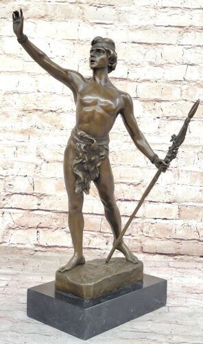 Bronze Sculpture Statue Signée Domenech Tarzan King Jungle Native Américain - Afbeelding 1 van 10