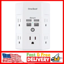 5 Outlet Extender Surge Protector Multi Plug Wall Adapter USB Charger Ports with