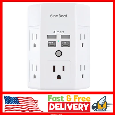 ONE BEAT 5 Outlet Extender Surge Protector Multi Plug Wall Adapter USB Charger Ports with