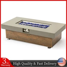 48" Iron Fire Pit Table w/Wood Grain Outdoor Propane Gas Fire Pit Fit 5-6 People