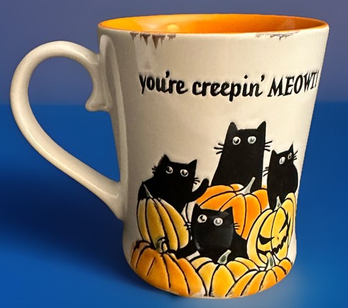 Tazza caffè You’re Creeping Meowt 16 oz Halloween gatti e Jack-o-lanterns nuova - Foto 2 di 4