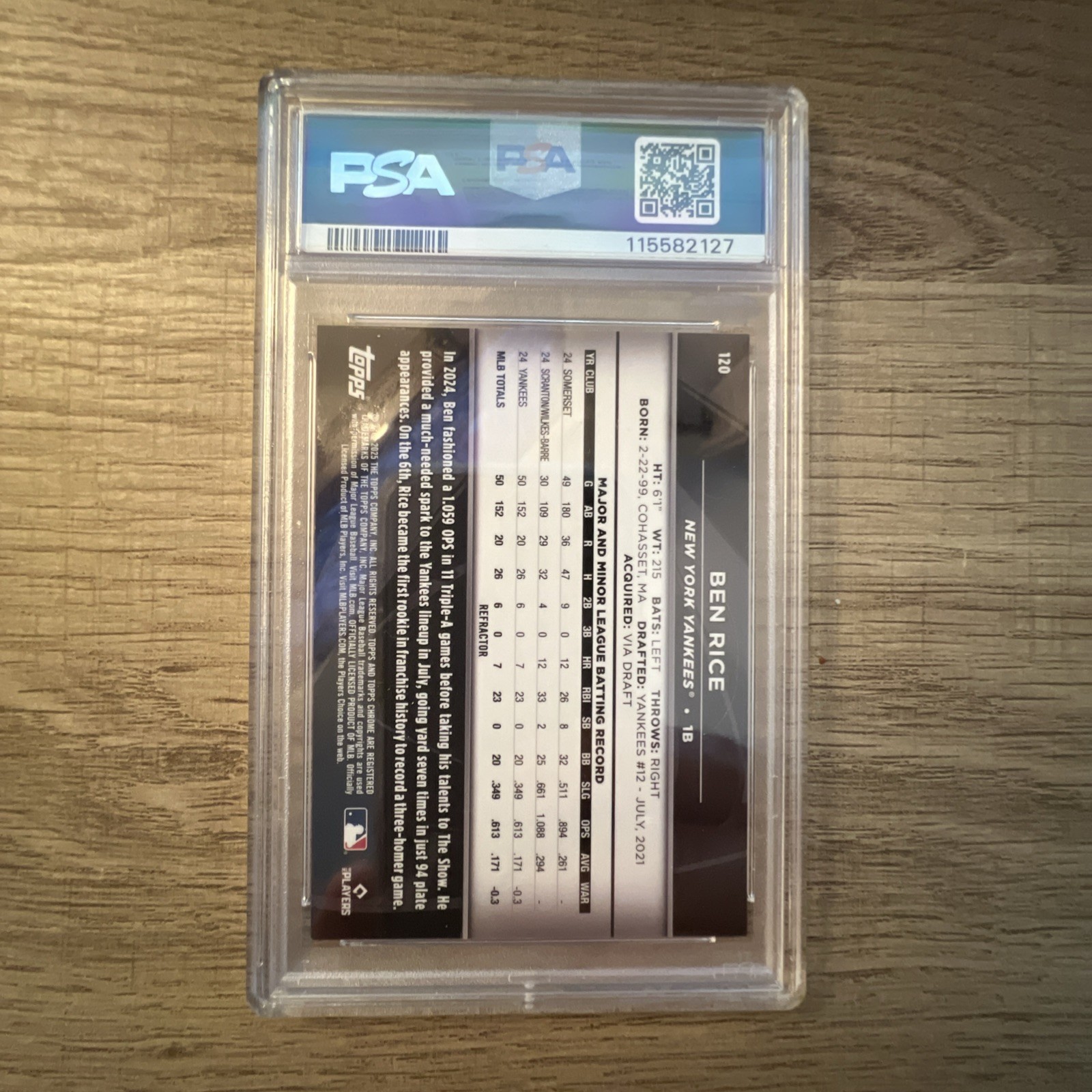 2025 Topps Chrome Black Ben Rice Refractor /199 PSA 10 POP 5 Yankees RC #120 view 5