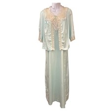 Vintage Lady Iris Nightgown Peignoir Set Blue Lace Coquette Regencycore Bridal