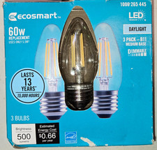 3 Ecosmart LED Vintage Edison Light Bulbs Blunt Tip 60W Equivalent Pack of 3