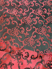 Black with Red Floral Scroll Embossed Brocade Fabric 3 Yards x 45" Wide