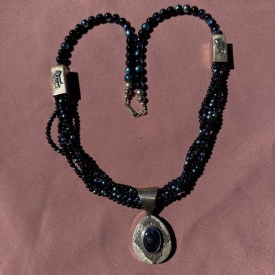 Vintage Abalone necklace Zuni Native American sterling silver  