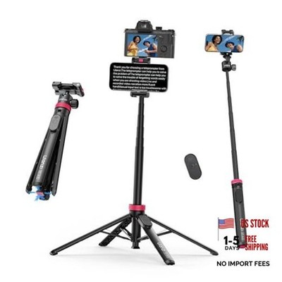 MT-44B Phone Tripod, 59'' Auto Open Phone Stand with Dual Camera Set up, Black