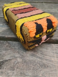 Vintage 1960s MCM Knitted Cat Brick Doorstop Decor Heavy Folkart Handmade OOAK