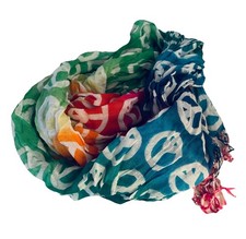 JUSTICE Vintage Y2K GIRLS Fringed PEACE Sign Rectangular Neck SCARF O/S
