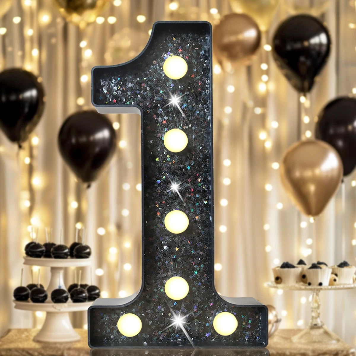 Decorative LED Light Up Number Sign for 1st Birthday Party – Black Number 1
