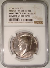 1976 Bicentennial Kennedy Half Dollar 10% Off Center Mint Error NGC Uncirculated