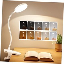 Desk Light,3600mAh Battery Operated Light,5 Brightness 5 Color Clip on White