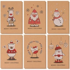 BEST PAPER GREETINGS Christmas Cards 36 Pack 4x6 Kraft Paper Red White Envelopes