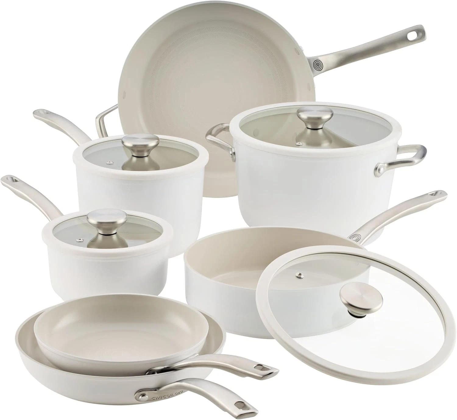Halo 11-Piece Nonstick Cookware Set - Pearl White, Oven & Dishwasher Safe
