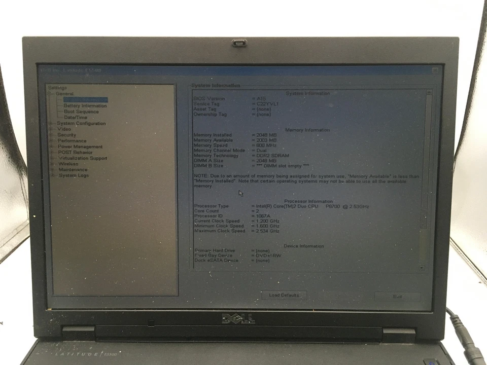 DELL LATITUDE E5500 - BOOTS TO BIOS - INTEL 2 DUO P8700 - 2GB RAM - 15" -READ-BB - Image 2 of 4