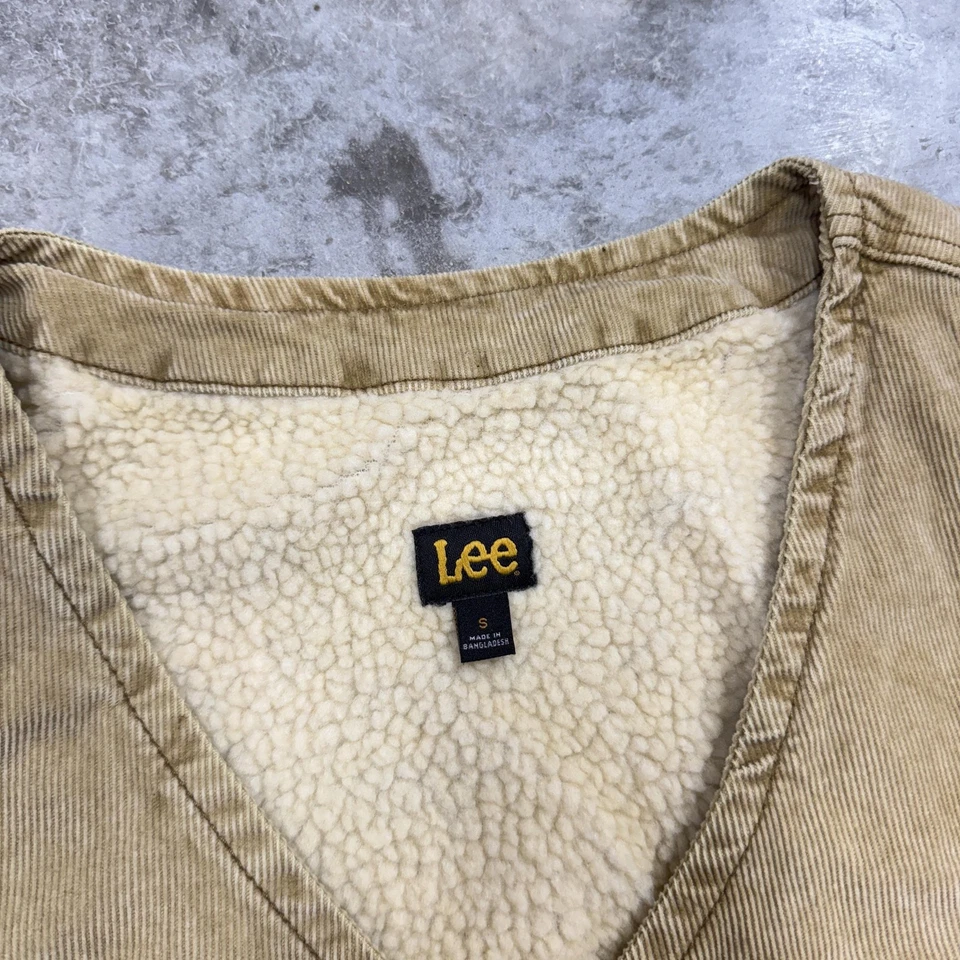 Chaleco Lee Mujer Pequeño Tostado Pana Sherpa Vellón Forrado Botón Delantero Occidental Foto 2 de 4