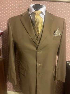 Big Man Apollo King 3pc Brown Suit 48R Jacket, 42 Pants Collard Vest 