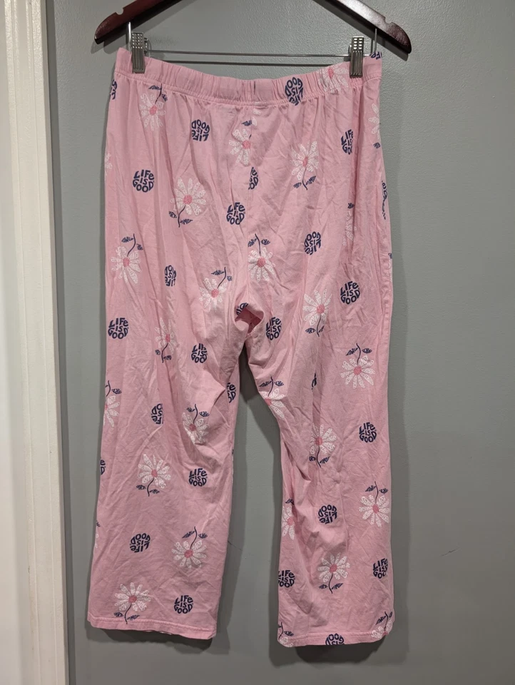 Calça Life Is Good Sleep Lounge PJ costura interna 25" tamanho XL rosa arte do otimismo colheita - Imagem 2 de 4