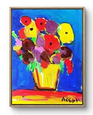 Original Art Blue Flowers 14x11 Colorful Modern Art Acrylic Painting on Canvas