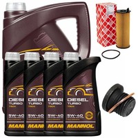 MotoröL Filter Set Mannol Diesel Turbo 5W40 9 Liter + Schraube FüR Audi A6 A8
