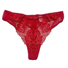 Vintage Victoria s Secret Red Floral Lace Mesh Thong 2008 Y2K Size M