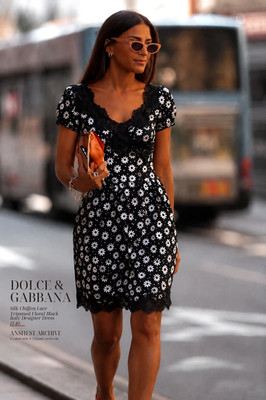 Dolce & Gabbana Seiden Chiffon Spitzenbesatz Blumen Schwarz Italy Designer Kl...