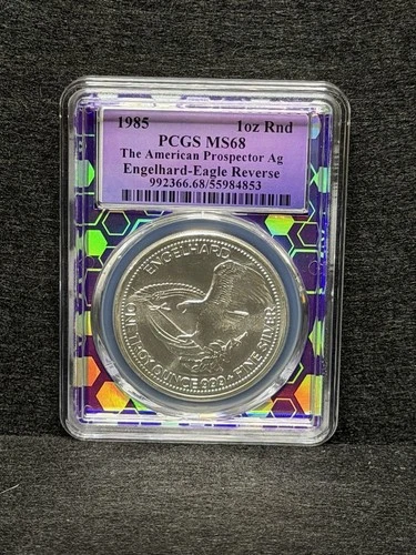 1985 Engelhard Prospector 1 Oz Silver Round Eagle Reverse MS68 PCGS *0569