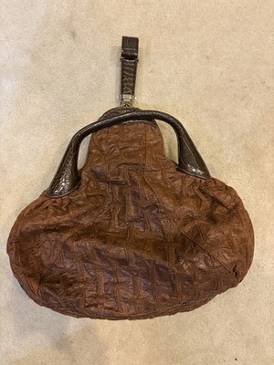 Fendi Brown Textured Top Handle Women's Crescent Designer Bag