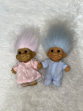 Vintage Russ 5" Troll 2 Dolls Set Nighty Night Boy Girl Pink Blue PJs Pajamas
