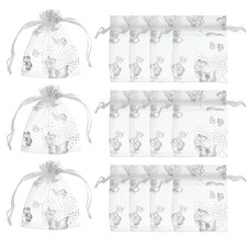 Organza Bags, 100 Pcs 2.8 x 3.5 Inch Butterfly Mesh Candy Pouch, White Silver