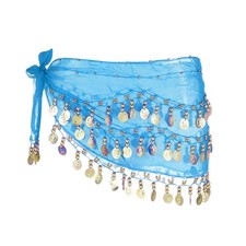 Belly Dance Hip Scarf 57x11" with 72 Gold Coin, Sky Blue