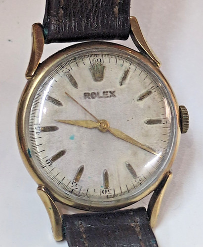 VINTAGE ROLEX MENS 9CT GOLD WRISTWATCH CAL 1210 17J DENNISON CASE TICKING