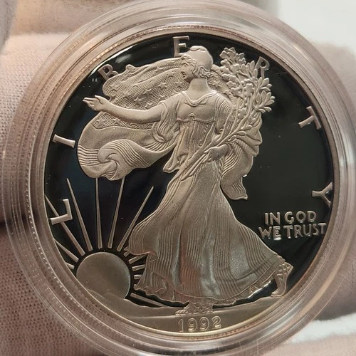 1992 S American Silver Eagle - Choice Proof Bullion $1 Coin OGP COA Q-7592s
