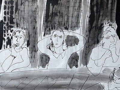 HOCKNEY & FRIENDS - Große Tusche auf Papier (britischer Künstler ?) - Research req