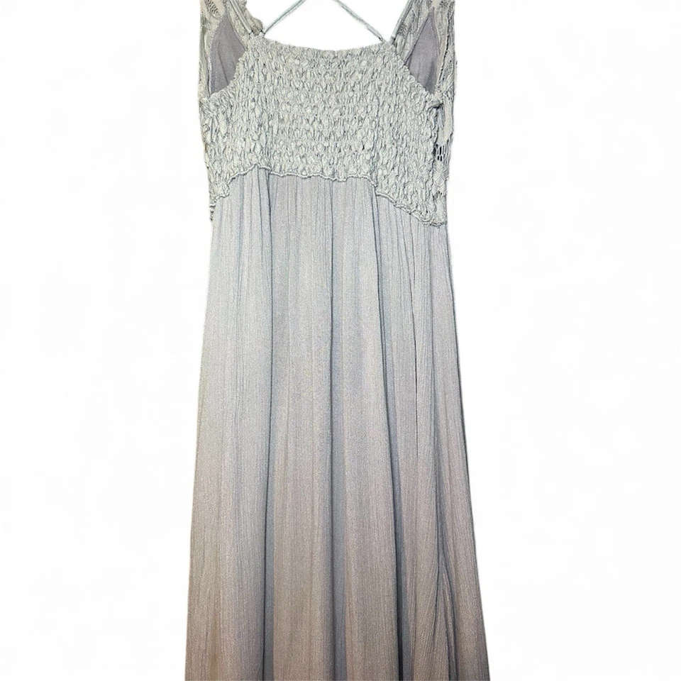 Vestido Free People ONE Adella Maxi Sin Mangas Encaje Volantes Lila Lavanda M/L Foto 4 de 4