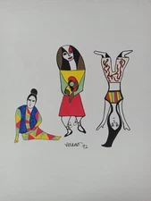  RARE VINTAGE OOAK ABSTRACT CUBIST CONTEMPORARY ORIGINAL PAINTING INK DRAWING