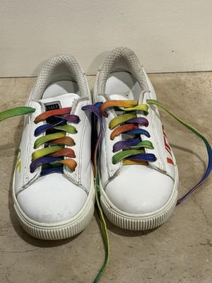 Versace Sneakers Youth 32 US 3.5 White Greca Rainbow Leather Low-Top Bohemian