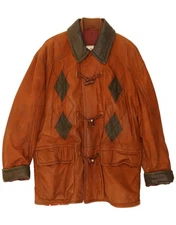 GALLOTTI Mens Duffle Leather Coat IT 48 Medium Brown Leather BY01