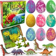Bath Bombs for Kids with Surprise Toys Inside Plus Dinosaur Puzzle, Perfect Gift