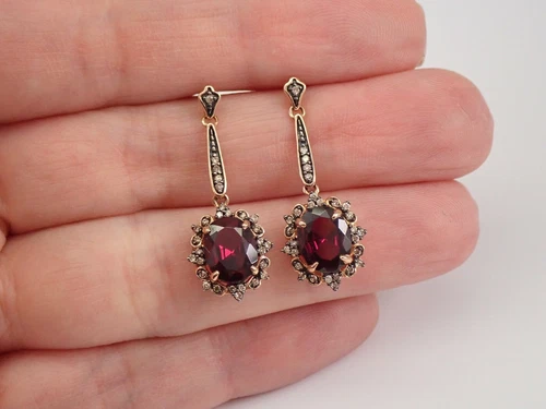 3ct Oval Lab Created Garnet Halo Dangle Earrings January 14k Rose Gold Finish